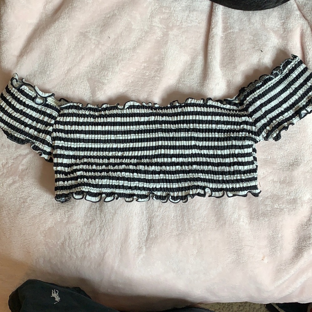 PINK Black and white striped bathing suit top